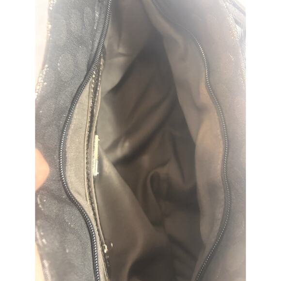 Hananel Black Feathers Flowers Bling Purse Hand Bag Embellished Silver Polka Dot - Picture 14 of 16